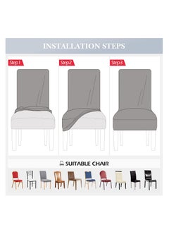 Generic Dining Chair Covers Stretch Chair Covers Parsons Chair Slipcover Removable Washable Kitchen Chair Covers for Dining Room Set of 6, Light Grey  - Image 5