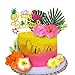 DRWATE 13 PCS Hawaiian Flower Cake Toppers Summer Cake Decoration with Palm Leaves and Hibiscus Flower for Hawaiian Aloha Flamingo Themed Birthday Supplies Type 2 - Image 3