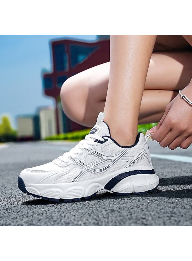 BANGTE Bont Men's Dad Sneakers Thick Sole Height Increasing Non-slip Wear-resistant Casual Sports Running Shoes White Blue 42 - Image 2