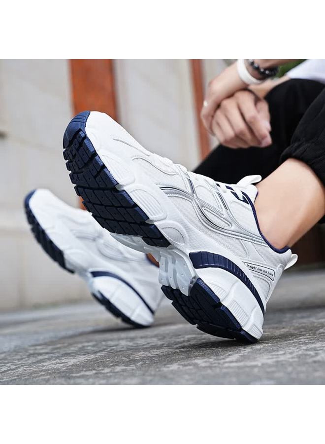 BANGTE Bont Men's Dad Sneakers Thick Sole Height Increasing Non-slip Wear-resistant Casual Sports Running Shoes White Blue 42 - Image 3