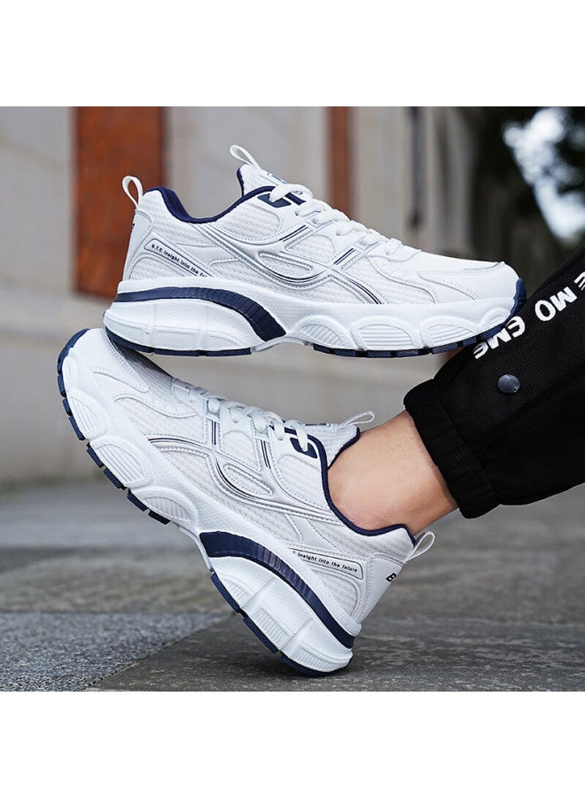 BANGTE Bont Men's Dad Sneakers Thick Sole Height Increasing Non-slip Wear-resistant Casual Sports Running Shoes White Blue 42 - Image 5