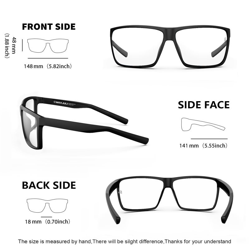 MAXJULI XL Z87 Sunglasses for Big Wide Heads Men TR90 Ultralight UV400 Protection Glasses 8108 (Black/Clear) - Image 4