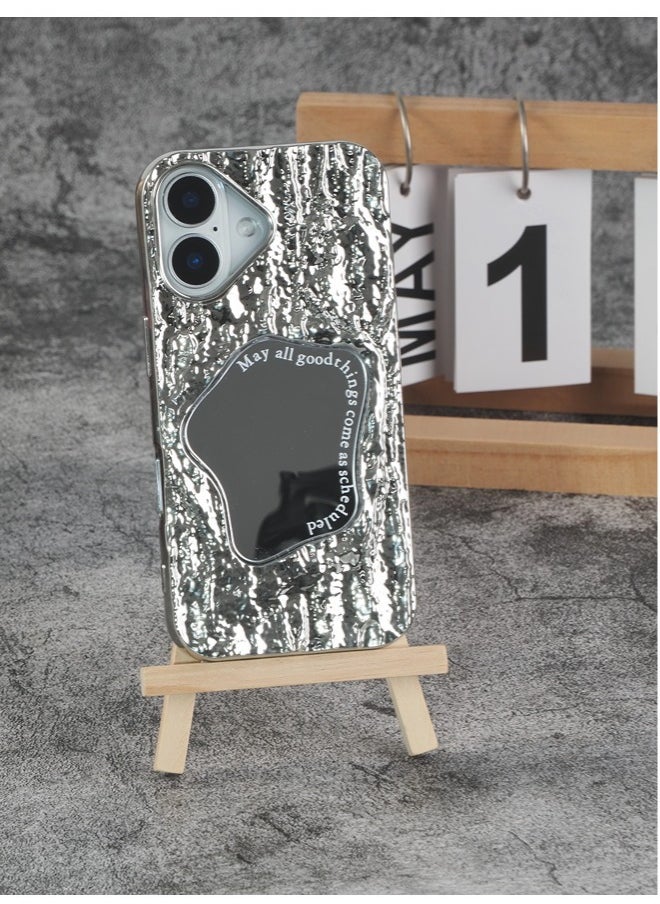 ShebSheb Rock Texture Phone Case for iPhone 16 with Makeup Mirror  - Image 3