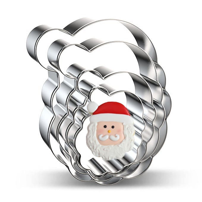 CHRISTMAS SANTA FACE COOKIE CUTTER SET 4 PIECES SANTA HEAD COOKIE CUTTER BISCUIT MOLD FOR DIY CHIRSTMAS DAY HOLIDAY PARTY DECORATIONS STAINLESS STEEL