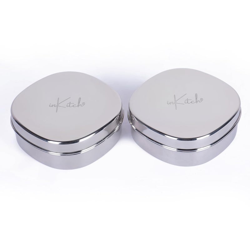 inKitch Stainless Steel Designer Storage Containers Box Kitchen Dabba Stainless Steel Dabba GlossySilver Set of 2Pcs 135cm Dia 900ml - Image 4