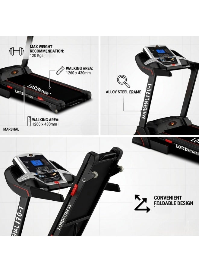 Marshal Fitness PKT-170-4 LCD Display Low Noise 3.5 HP DC Motor Manual Incline Foldable Treadmill With Massager For Home Use - Image 3