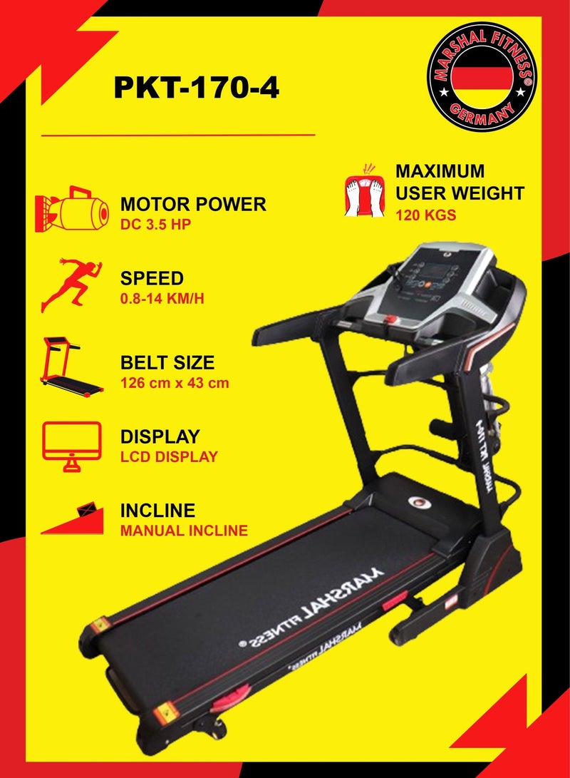 Marshal Fitness PKT-170-4 LCD Display Low Noise 3.5 HP DC Motor Manual Incline Foldable Treadmill With Massager For Home Use - Image 2