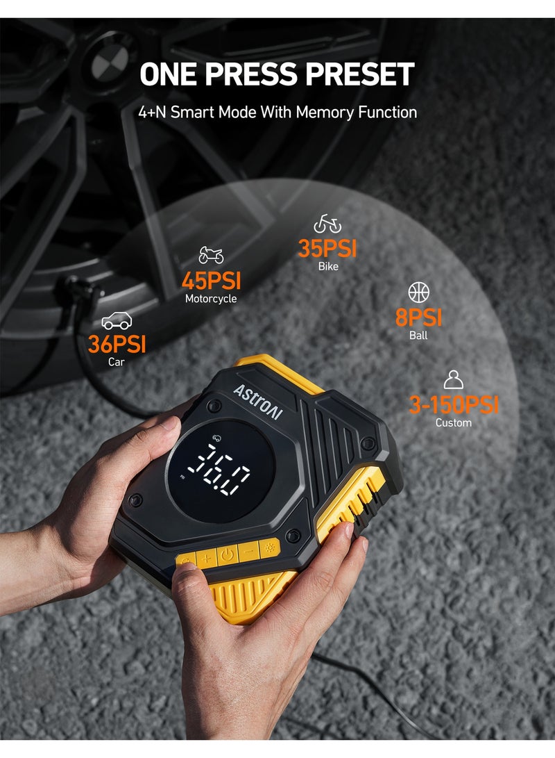 AstroAI AstroAI Tyre Inflator Air Compressor 12V DC, Digital Car Tyre Pump 150 PSI, Preset Tyre Pressure & Auto Shutoff, Electric Air Pump for Car Tyres, Bicycles, Other Inflatables (Yellow)  - Image 4