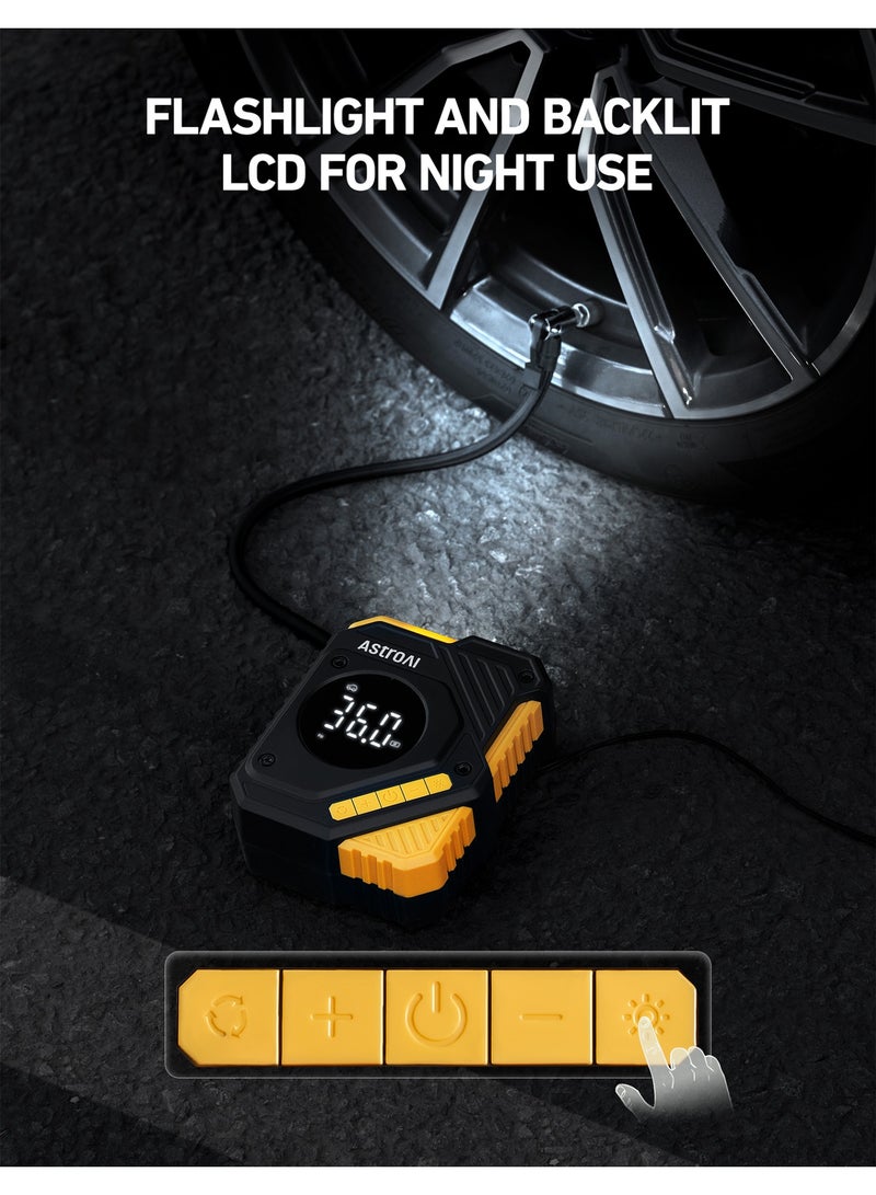 AstroAI Tyre Inflator Air Compressor 12V DC, Digital Car Tyre Pump 150 PSI, Preset Tyre Pressure & Auto Shutoff, Electric Air Pump for Car Tyres, Bicycles, Other Inflatables (Yellow)