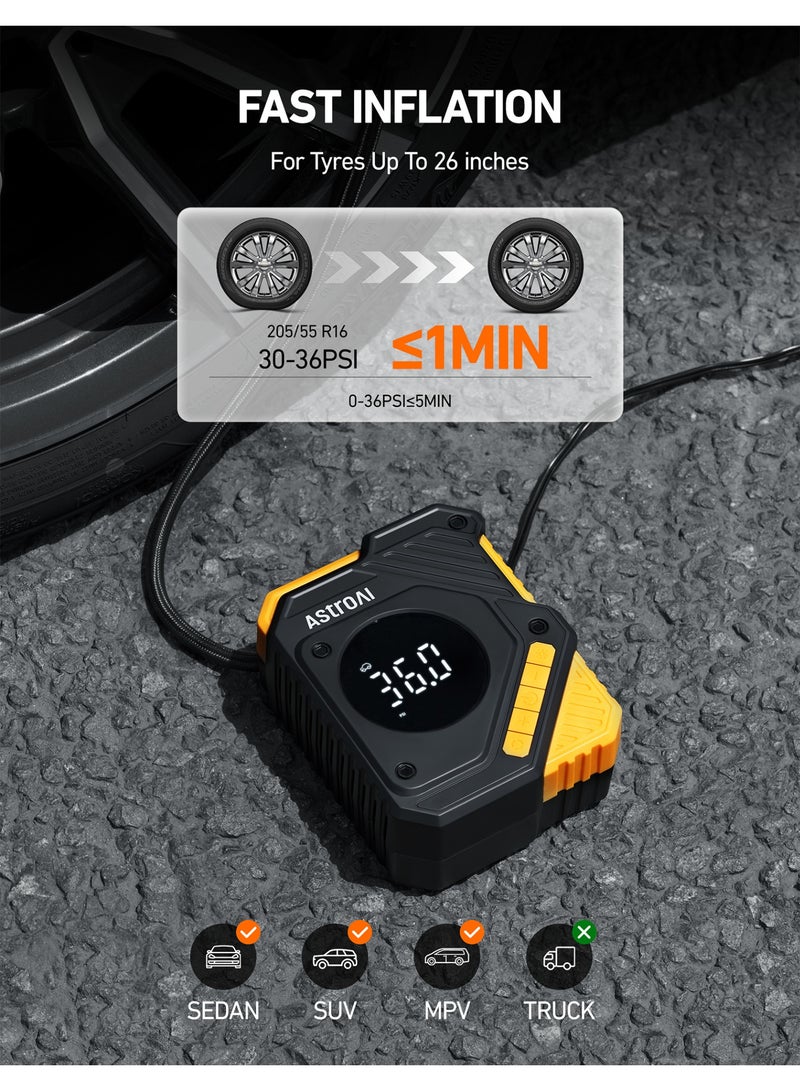 AstroAI AstroAI Tyre Inflator Air Compressor 12V DC, Digital Car Tyre Pump 150 PSI, Preset Tyre Pressure & Auto Shutoff, Electric Air Pump for Car Tyres, Bicycles, Other Inflatables (Yellow)  - Image 5
