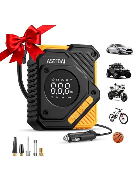 AstroAI Tyre Inflator Air Compressor 12V DC, Digital Car Tyre Pump 150 PSI, Preset Tyre Pressure & Auto Shutoff, Electric Air Pump for Car Tyres, Bicycles, Other Inflatables (Yellow) for Gifts