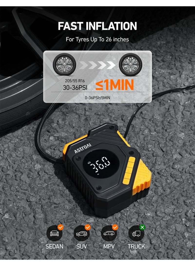 أسترواي ضاغط هواء لنفخ الإطارات 12 فولت تيار مستمر من استرو ايه اي، مضخة إطارات السيارة الرقمية 10 بار، ضغط إطارات مضبوط وإيقاف تلقائي، مضخة هواء كهربائية للسيارات والدراجات والأشياء القابلة للنفخ (أصفر) للهدايا - Image 5