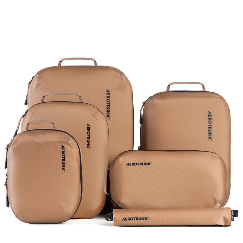 Aerotrunk Ultralight Compression Packing Cubes - Lightweight Travel Organizers for Suitcases and Luggage (6-Pack, Mocha) - Image 1