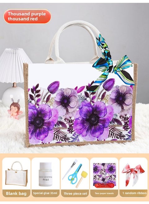 Butterfly Ancient Bart Material Bag Diy Mother's Day Canvas Bag Children's Handmade Creative Linen Bag Group Building Activity Gift-Color:Horizontal Style [wanziqianhong] Comes With A Full Set Of Tools + Detailed Tutorials