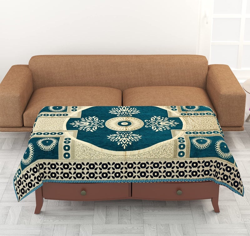 Jayvaam 5 Seater Sofa Cover 10 Pcs Set - 3 + 1+1 Chennile Sofa Cover Back 5 Seater with 6 Pcs Arms Sofa Cover and Centre Table Cover, Sky, Chenille - Image 4