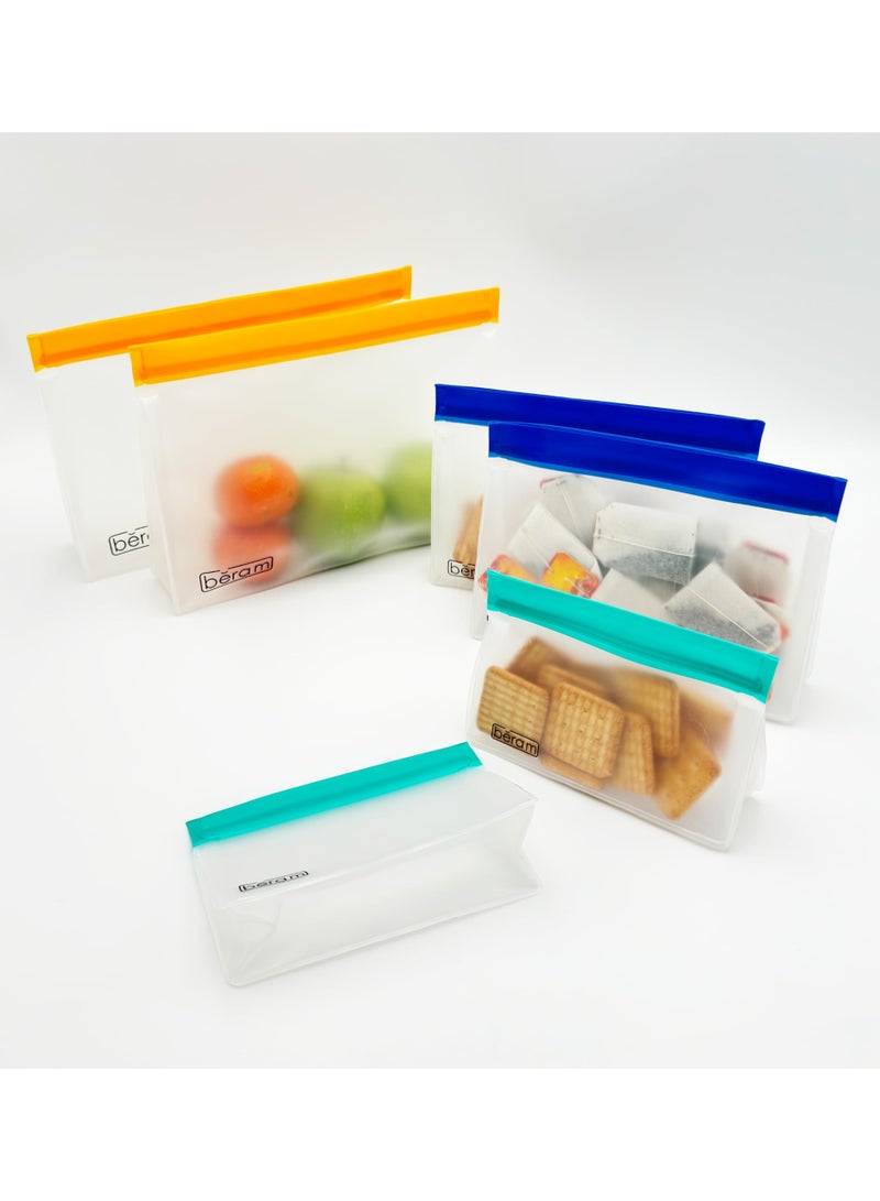 بيرام أكياس تخزين قابلة لإعادة الاستخدام من بيرام عبوة كبيرة 3 قطع حافظة ستاندنغ شبيهة بزيبلوك آمنة لغسالة الصحون مانعة للتسرب خالية من مادة BPA مصنوعة من مادة PEVA آمنة للفريزر مناسبة للغداء والسندويشات آمنة للطعام ومناسبة للرحلات والسفر - Image 3