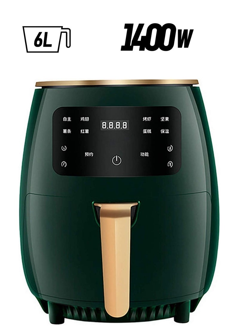 SILVER CREST Intelligent 6L Large Capacity Electric Oil Free Air Fryers French Fries Cooker Nonstick Deep Air Fryer With Timer Green  - Image 1