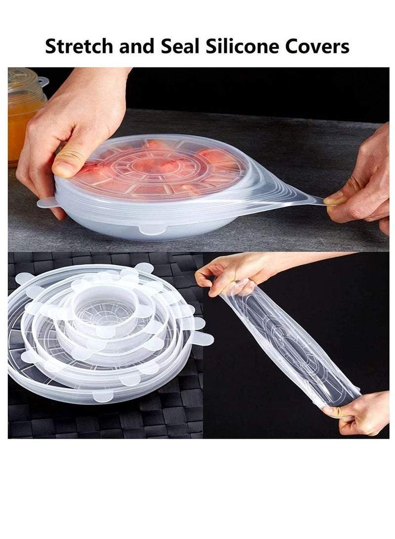 إكسفور أغطية امتداد السيليكون ، 12 حزمة قابلة لإعادة الاستخدام السيليكون ، قابلة للتوسيع لتناسب شكل متنوع من الحاويات والأطباق والأوعية والبديل لفيلم التشبث ، غير سامة - Image 4
