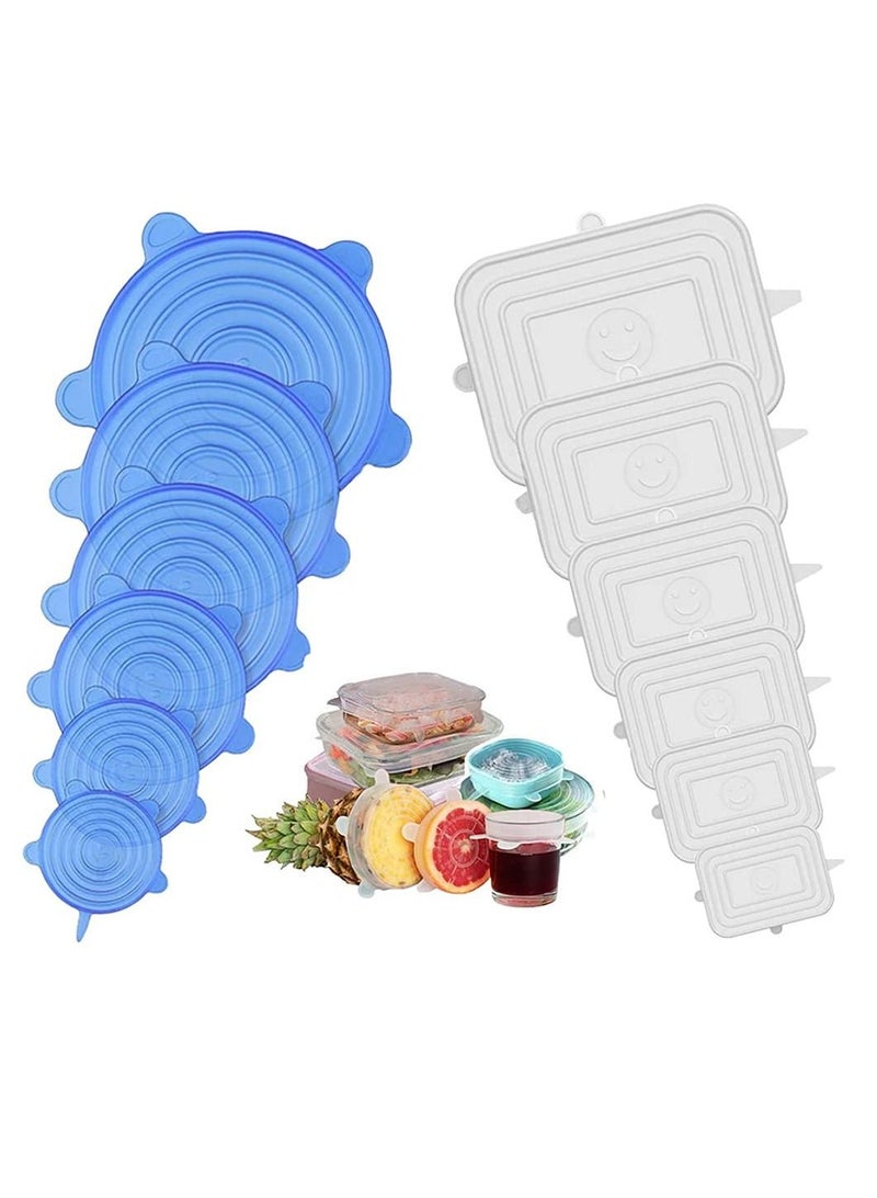 إكسفور أغطية امتداد السيليكون ، 12 حزمة قابلة لإعادة الاستخدام السيليكون ، قابلة للتوسيع لتناسب شكل متنوع من الحاويات والأطباق والأوعية والبديل لفيلم التشبث ، غير سامة - Image 1