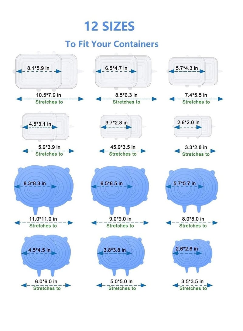 إكسفور أغطية امتداد السيليكون ، 12 حزمة قابلة لإعادة الاستخدام السيليكون ، قابلة للتوسيع لتناسب شكل متنوع من الحاويات والأطباق والأوعية والبديل لفيلم التشبث ، غير سامة - Image 3