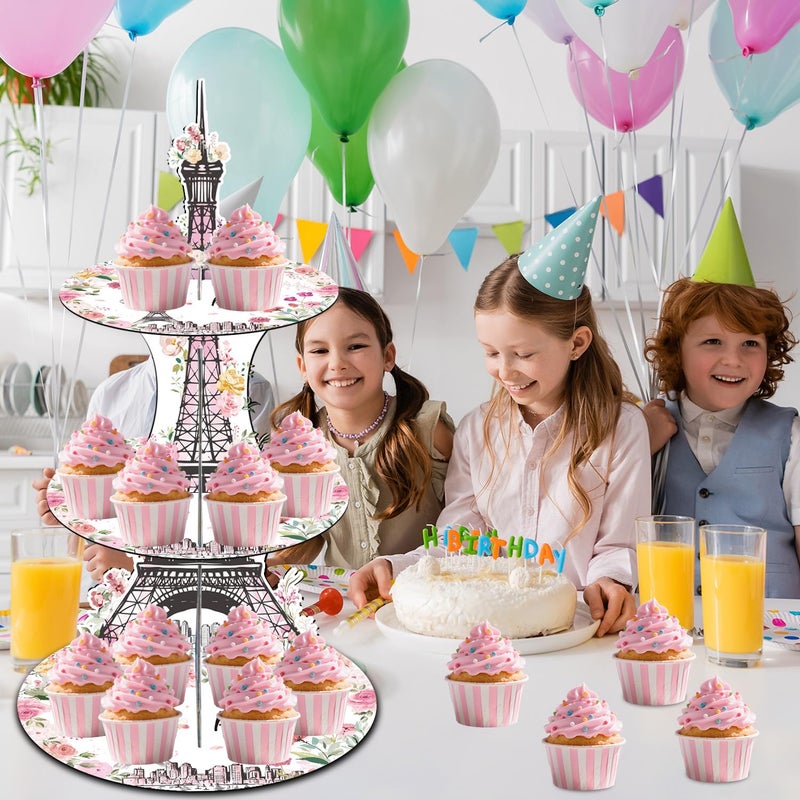 Keluna Paris Themed Party Decorations - 3 Tier Cupcake Stand Eiffel Tower Paris Party Decorations Macaron Dessert Holders Women Birthday Supplies - Image 5