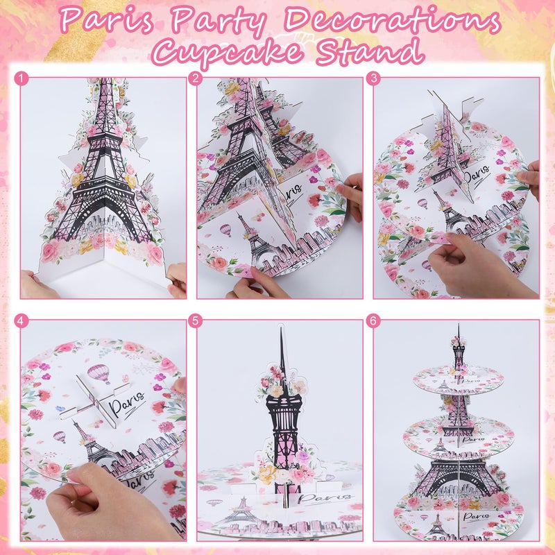 Keluna Paris Themed Party Decorations - 3 Tier Cupcake Stand Eiffel Tower Paris Party Decorations Macaron Dessert Holders Women Birthday Supplies - Image 4