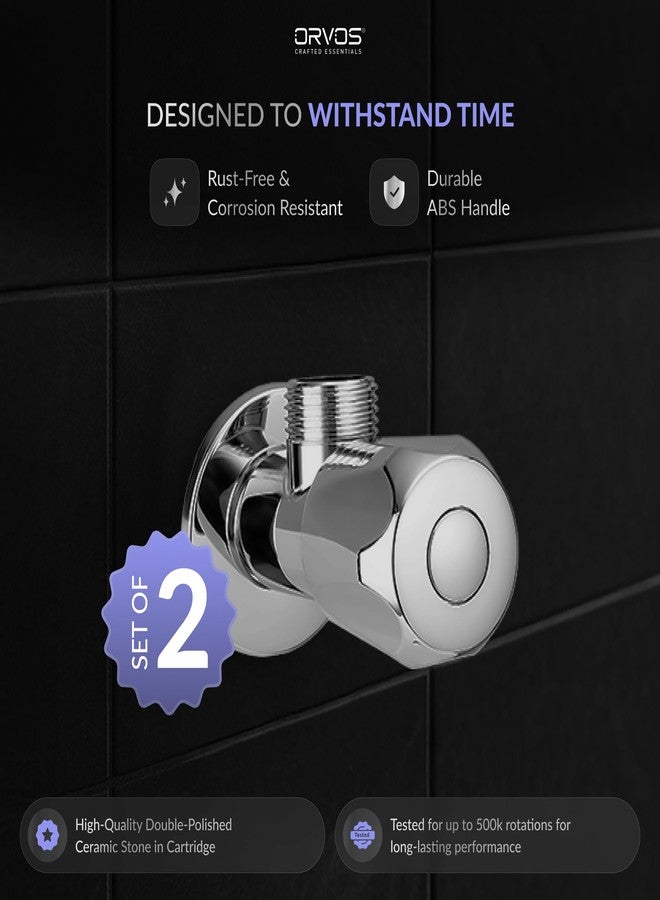 Orvos Angle Valve, Hexagonal, Premium 304 Stainless Steel Chrome Plated Body with Full Brass Cartridge Inside, Set of 2, for Hot & Cold Supply to Geysers, Sinks, Basins and Flush Tanks - Image 2