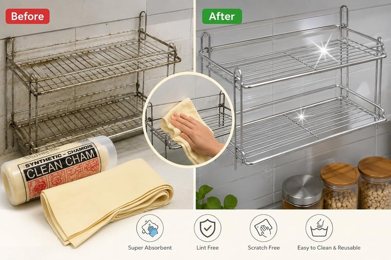 Genrics Synthetic Chamois Drying Cloth for Car Cleaning | Super Absorbent Reusable Drying Towel, Cleaning Cloth for Car Wash, Glass, Mirrors, Windows, Kitchen, Bathroom, Home & Office Cleaning, Wet & Dry Use - Image 2