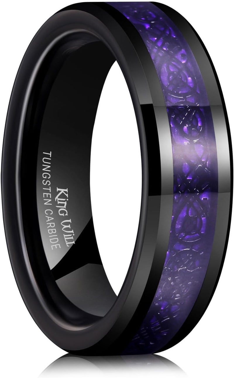 King Will Men's Dragon Celtic Tungsten Ring, 5/6/7/8mm Widths, Polished Beveled Edge Comfort Fit Carbide Wedding Band Promise Rings Size 4-16 - Image 1