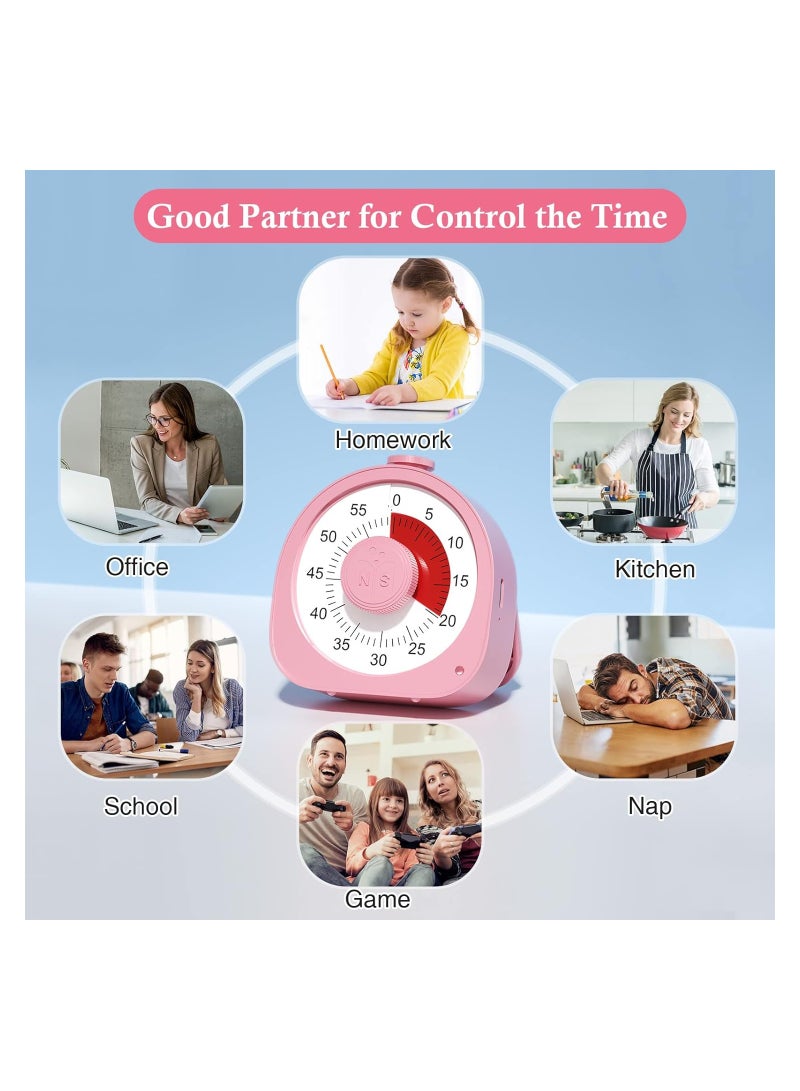 Rechargeable Visual Timer for Kids, 60-Minute Countdown Clock, Pomodoro Timer for Toddlers, Time Management Tool for Classroom, Office, and Library (Pink) - Image 4