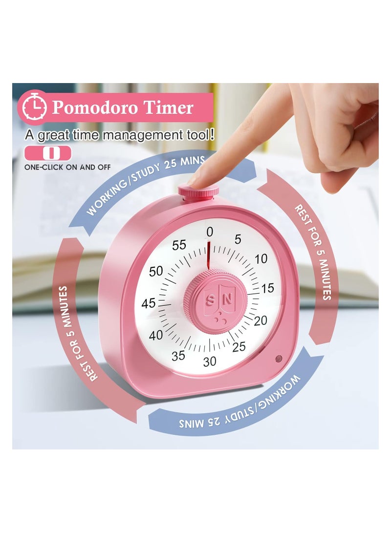 Rechargeable Visual Timer for Kids, 60-Minute Countdown Clock, Pomodoro Timer for Toddlers, Time Management Tool for Classroom, Office, and Library (Pink) - Image 3