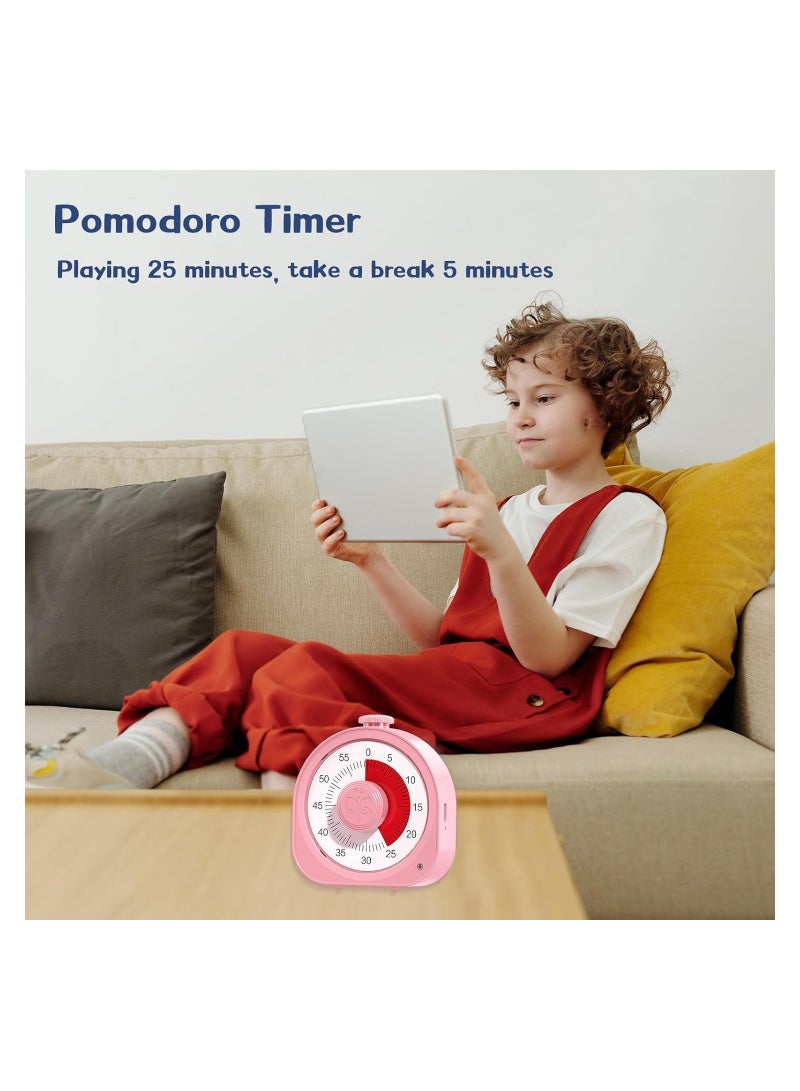 Rechargeable Visual Timer for Kids, 60-Minute Countdown Clock, Pomodoro Timer for Toddlers, Time Management Tool for Classroom, Office, and Library (Pink) - Image 5