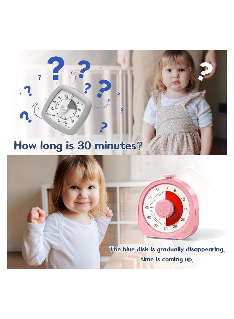 Rechargeable Visual Timer for Kids, 60-Minute Countdown Clock, Pomodoro Timer for Toddlers, Time Management Tool for Classroom, Office, and Library (Pink) - Image 2