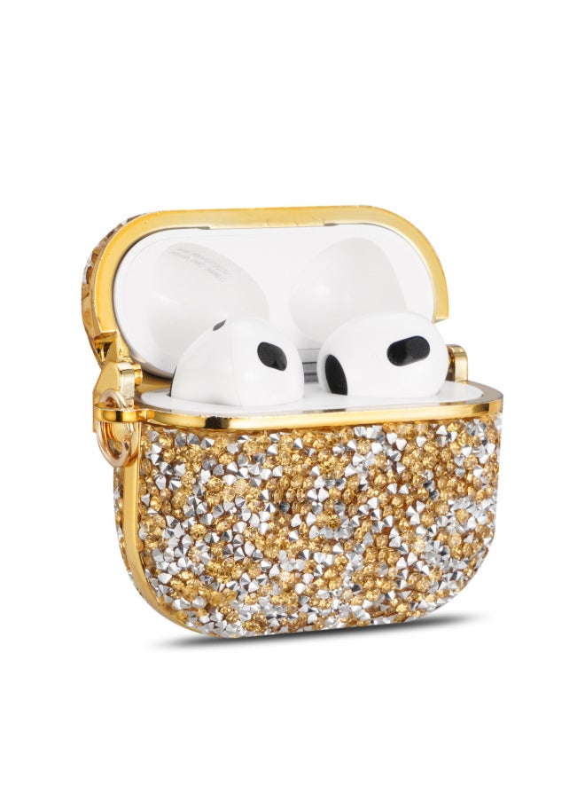 Generic - Applicable To For Apple's Airpods 3 Flash Drill Bluetooth Earphone Case Electroplated Flash Paste Drill Earphone Case-Color:Gold-Applicable Model:Airpods 1/2 (with Package And Hook) - Image 1