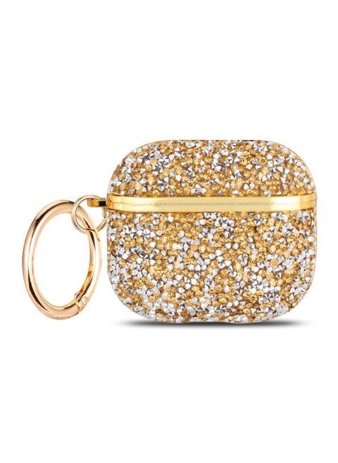 Applicable To For Apple's Airpods 3 Flash Drill Bluetooth Earphone Case Electroplated Flash Paste Drill Earphone Case-Color:Gold-Applicable Model:Airpods 1/2 (with Package And Hook)