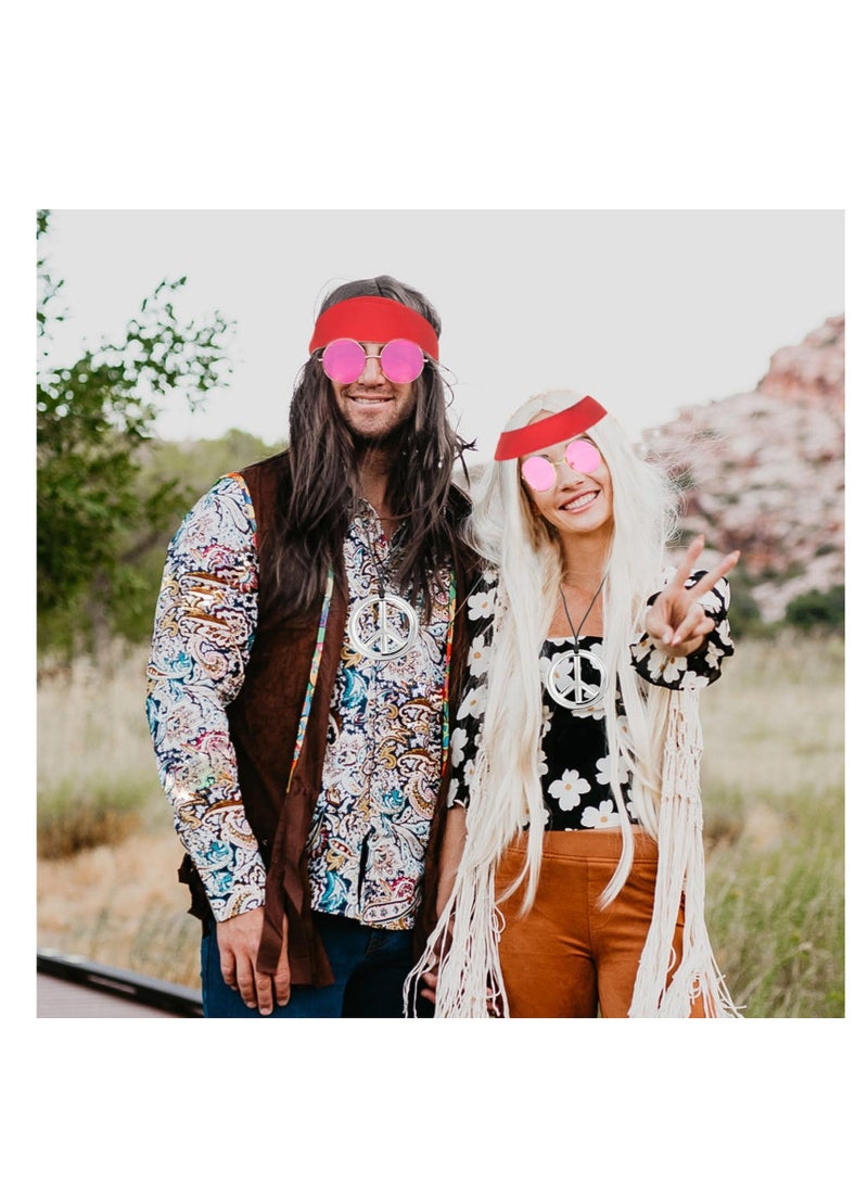 Excefore Hippie Costumes, With Hippie Wig, Sunglasses, Bandana, Hippie Peace Necklace,  70s Disco Style, 60s Outfit, 80s Fancy Dress, for Rock Star Party Rockstar Day, 60s 70s 80s 90s Accessories - Image 2