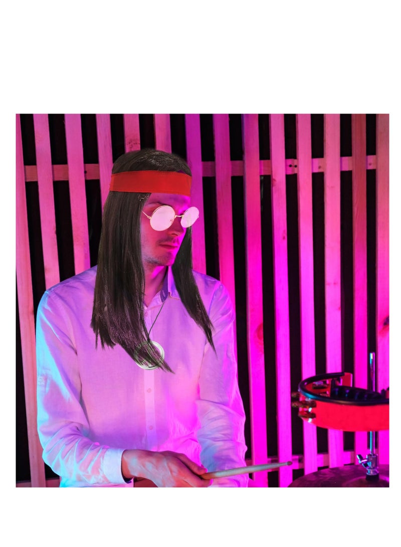 Excefore Hippie Costumes, With Hippie Wig, Sunglasses, Bandana, Hippie Peace Necklace,  70s Disco Style, 60s Outfit, 80s Fancy Dress, for Rock Star Party Rockstar Day, 60s 70s 80s 90s Accessories - Image 3