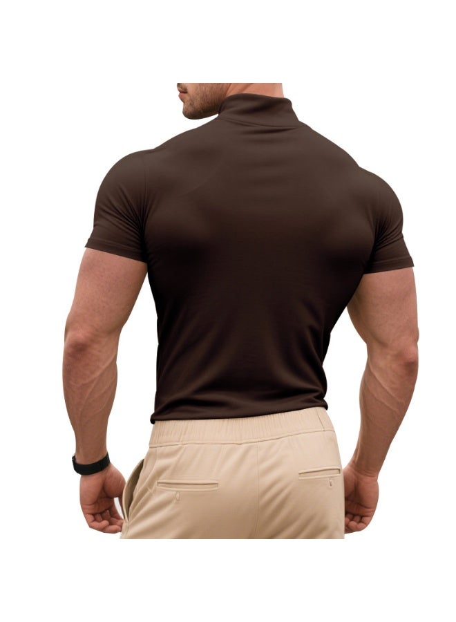 Casual Summer Short Sleeve T-Shirt Men's Slim Fit High Collar Breathable Base Shirt  Short Sleeve Tee - Image 2