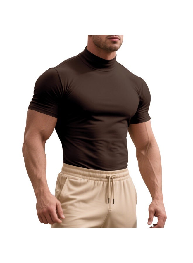 Casual Summer Short Sleeve T-Shirt Men's Slim Fit High Collar Breathable Base Shirt  Short Sleeve Tee - Image 1