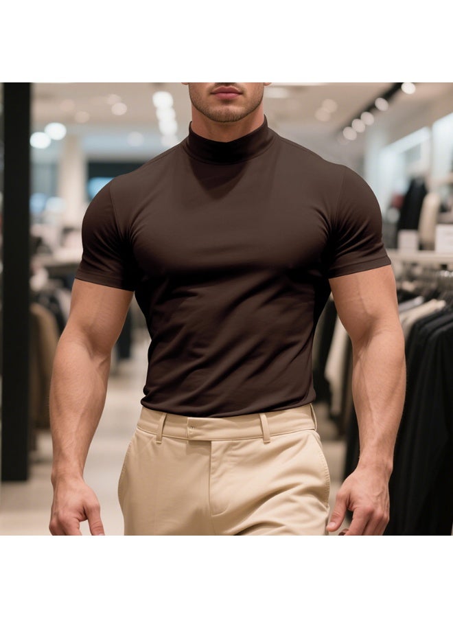 Casual Summer Short Sleeve T-Shirt Men's Slim Fit High Collar Breathable Base Shirt  Short Sleeve Tee - Image 3