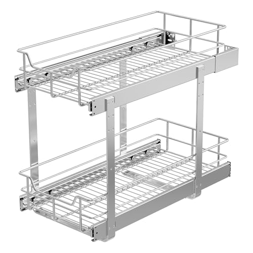 STORKING 2 Tier Pull Out Cabinet Organizer 11" W X 22" D, Slide Out Drawers For Kitchen Cabinets, Pull Out Drawers For Cabinets Capacity Heavy Duty Caddy, Cabinet Pullout Shelves Chrome-Plated, Bathroom Pantry - Image 1