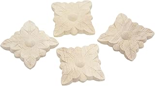NIUQIUP NIUQIUP Decorative Wood Appliques 4 Pack Wood Carved Applique Onlay for Furniture Decor Leaf Style Decal Unpainted be  - Image 1