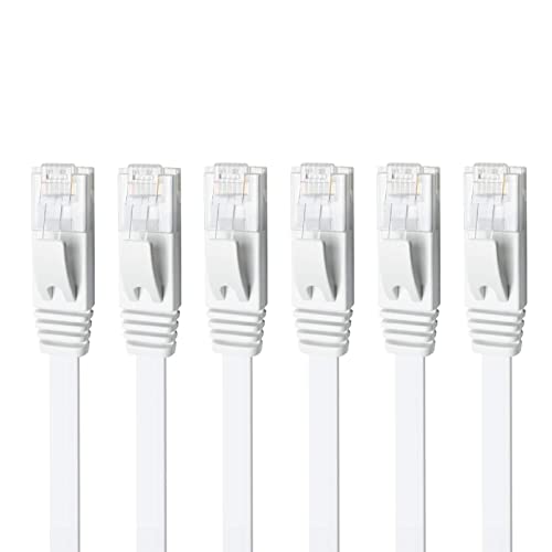 Yauhody CAT 6 Ethernet Cable 10ft 6Pack White High Speed Solid Flat CAT6 Gigabit Internet Network LAN Patch Cords Bare Copper Snagless RJ45 Connector for Modem Router Computer10ft6PackWhite - Image 1