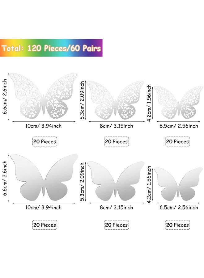 Outus 120 Pieces Sequined Silver 3D Layered Butterfly Wall Decor Removable Butterfly Stickers Hollow Mural Decals for Birthday Cake Decorations Crafts Bouquet Flower Arrangements - Image 2