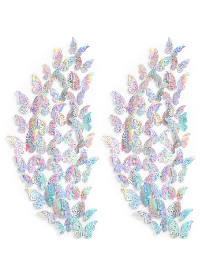 Outus 120 Pieces Sequined Silver 3D Layered Butterfly Wall Decor Removable Butterfly Stickers Hollow Mural Decals for Birthday Cake Decorations Crafts Bouquet Flower Arrangements - Image 1