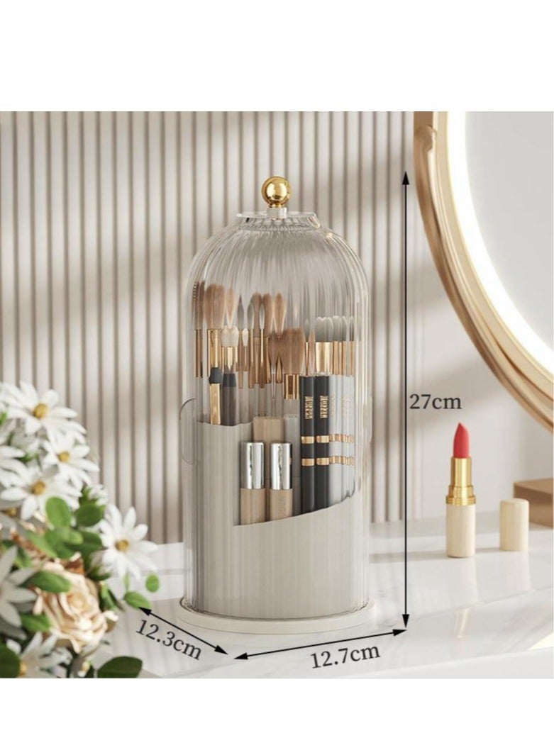 MIXDE Large Capacity 360 Rotating Makeup Brush Holder with Lid, 5-Slot Acrylic Cosmetic Storage Box for Vanity, Dressing Table Organizer for Bedroom & Bathroom - Image 2