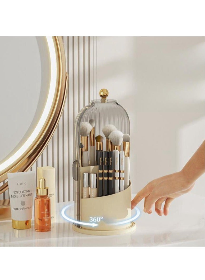 MIXDE Large Capacity 360 Rotating Makeup Brush Holder with Lid, 5-Slot Acrylic Cosmetic Storage Box for Vanity, Dressing Table Organizer for Bedroom & Bathroom - Image 3