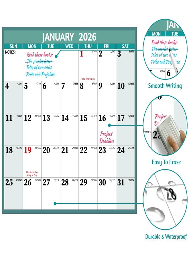 تقويم قابل للمسح الجاف لعام 2026 - تقويم حائط سنوي كبير لعام 2026، 38.19 بوصة × 25.2 بوصة، تقويم قابل للعكس على الوجهين لعام 2026، عمودي/أفقي، من يناير 2026 إلى ديسمبر 2026، تقويم حائط لعام 2026 مع ملاحظات وملصقات - متعدد الألوان - Image 5