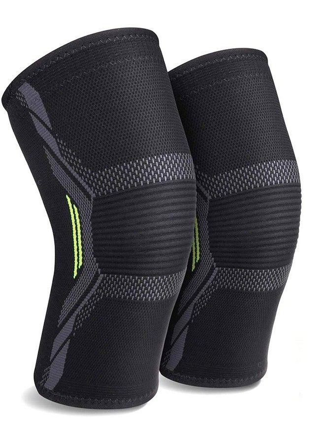 serveuttam Knee Support For Men (1Pair) Ortho Knee Cap Women, Knee Sleeves For Running Jogging Gym Squats, 4 Way Compression Knee Sleeves, Nylon (Green And Black, L) - Image 1