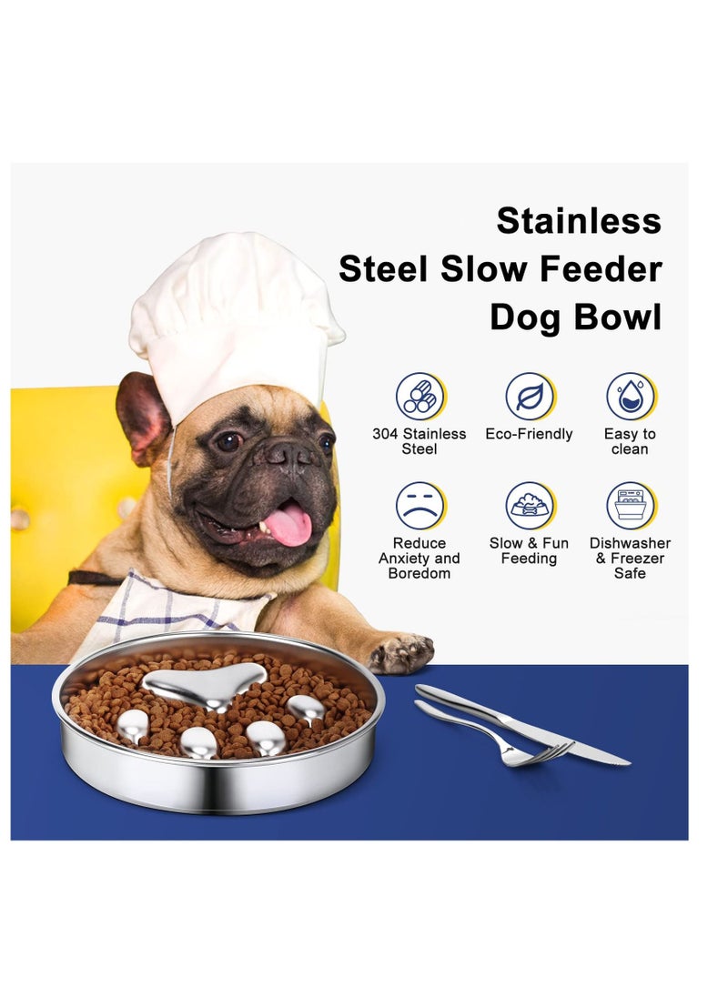 Excefore - Slow Feeder Dog Bowls 304 Stainless Steel, Metal Dog Food Bowls,  Dog Water Bowl for Small & Medium Sized Dogs, Fun Bloat Stop Pet Bowl for Fast Eaters, Slows Down Pets Eating - Image 1